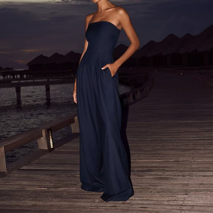 Combinaison Femme Bustier à Jambes Larges – Coupe Fluide Ajustée Élégante