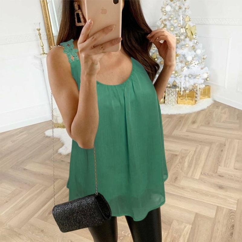 Blouse Fluide Sans Manches Femme en Mousseline – Coupe Ample Légère