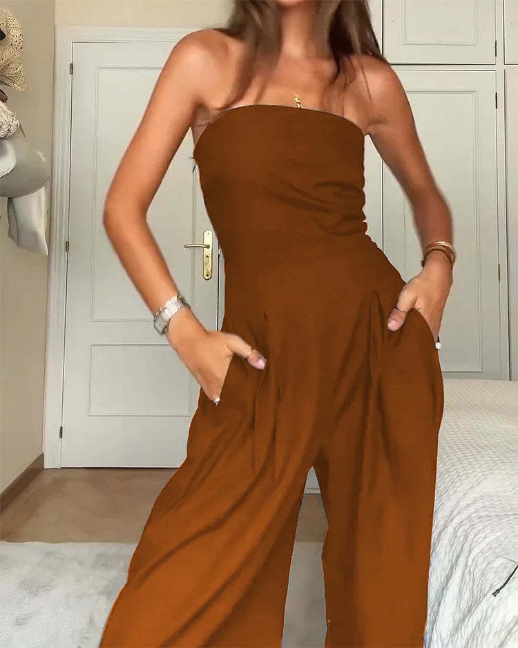 Combinaison Femme Bustier à Jambes Larges – Coupe Fluide Ajustée Élégante