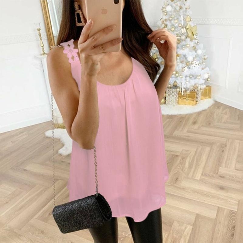 Blouse Fluide Sans Manches Femme en Mousseline – Coupe Ample Légère