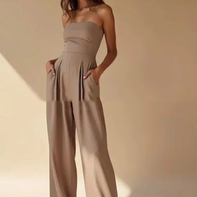 Combinaison Femme Bustier à Jambes Larges – Coupe Fluide Ajustée Élégante