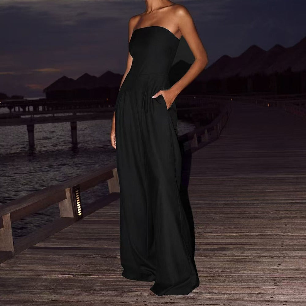 Combinaison Femme Bustier à Jambes Larges – Coupe Fluide Ajustée Élégante