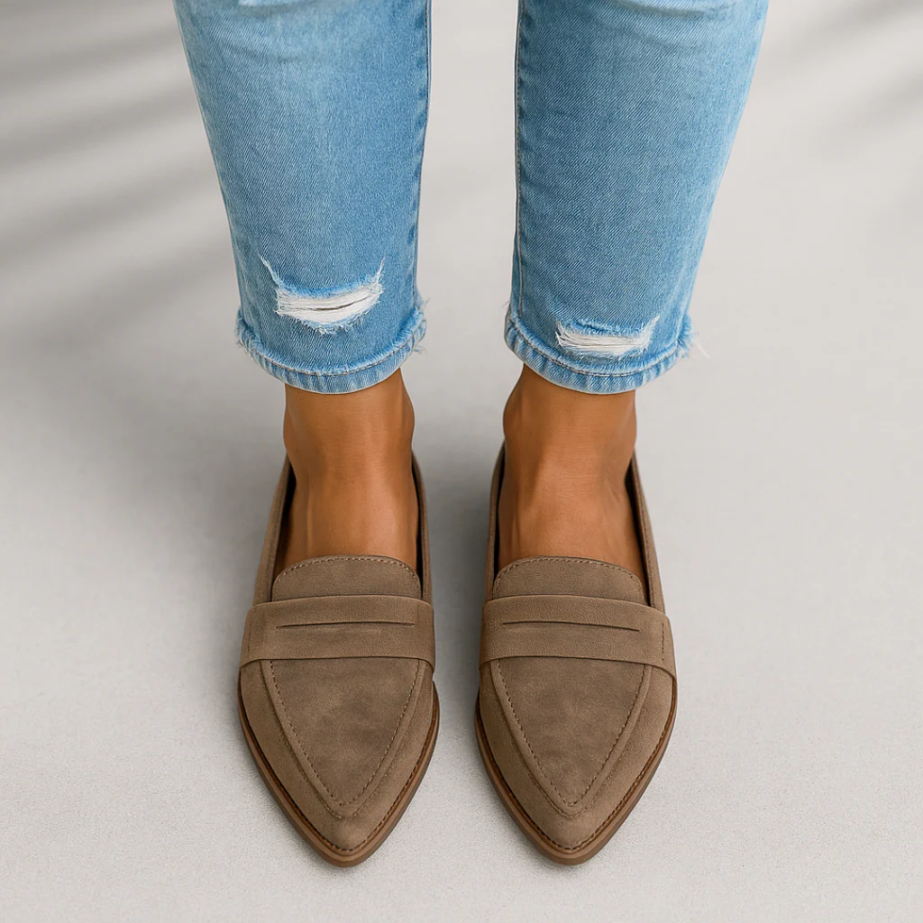 Mocassins femme en suède à bout pointu – confort orthopédique enfilage facile