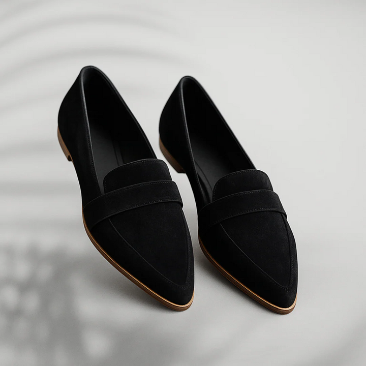 Mocassins femme en suède à bout pointu – confort orthopédique enfilage facile