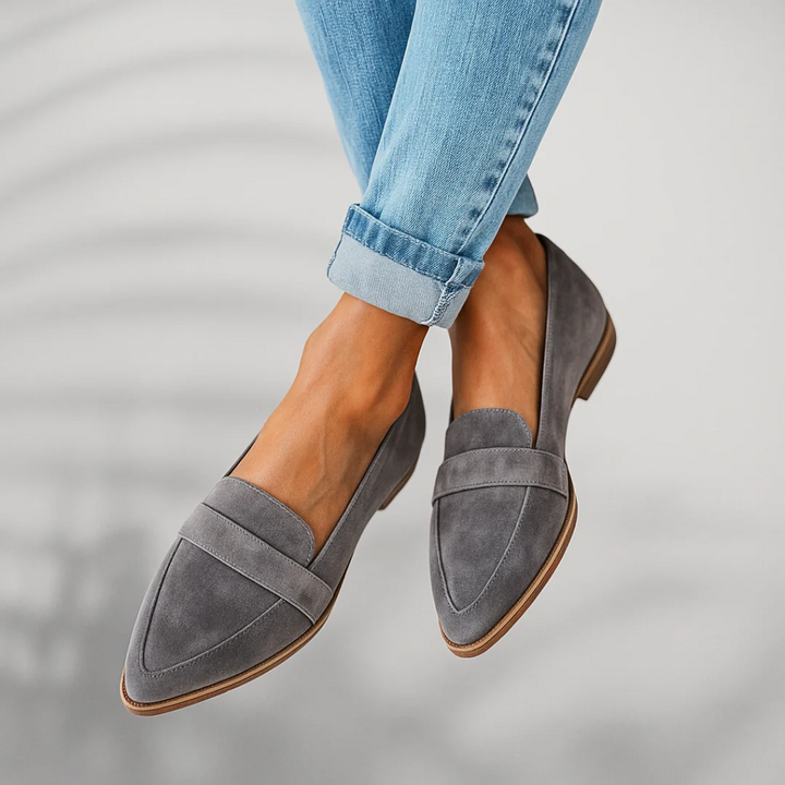 Mocassins femme en suède à bout pointu – confort orthopédique enfilage facile