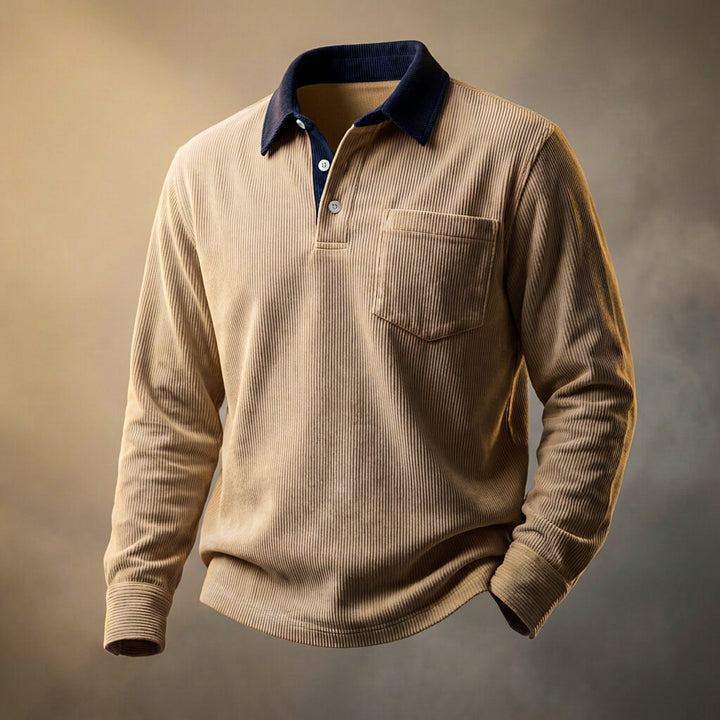 Polo Homme en Velours Côtelé à Manches Longues – Coupe Smart-Casual Décontractée