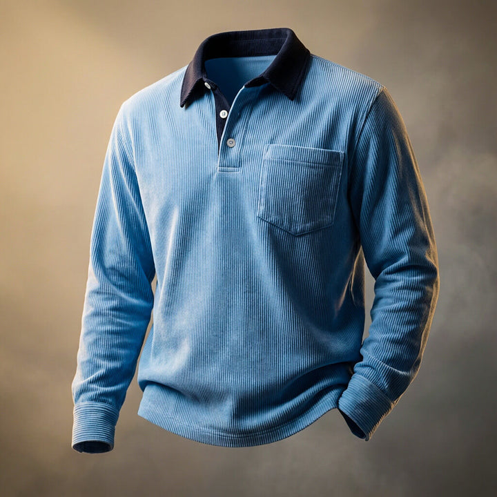 Polo Homme en Velours Côtelé à Manches Longues – Coupe Smart-Casual Décontractée