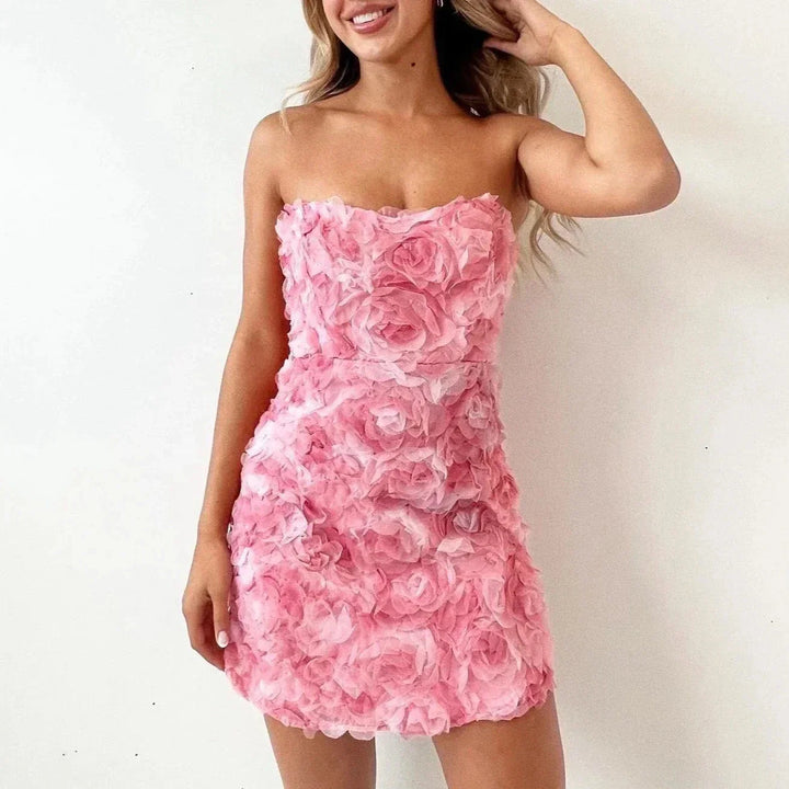 Robe Mini Femme Fleurie Bustier – Texture Appliquée Coupe Bodycon