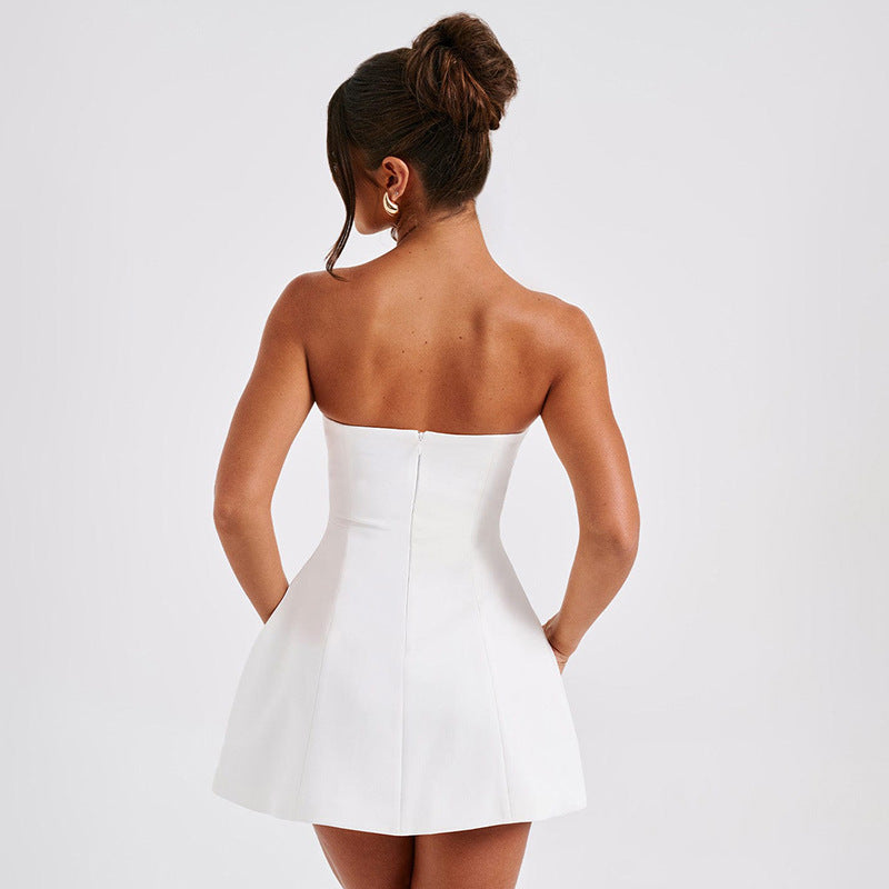 Women's Mini Strapless Dress – Structured Fit with A-Line Flared Skirt