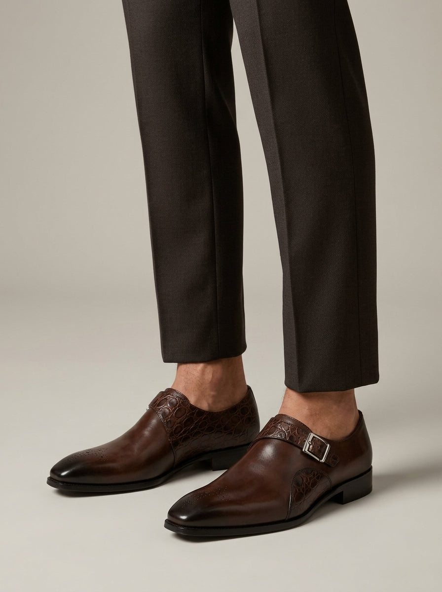 Chaussures Habillées Homme à Bride Moine en Cuir de Vachette – Design Formel Gaufré