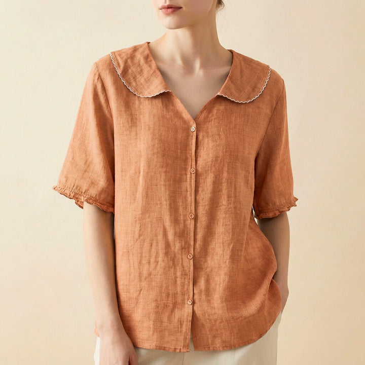 Blouse Boutonnée en Lin pour Femme – Col Claudine Coupe Décontractée