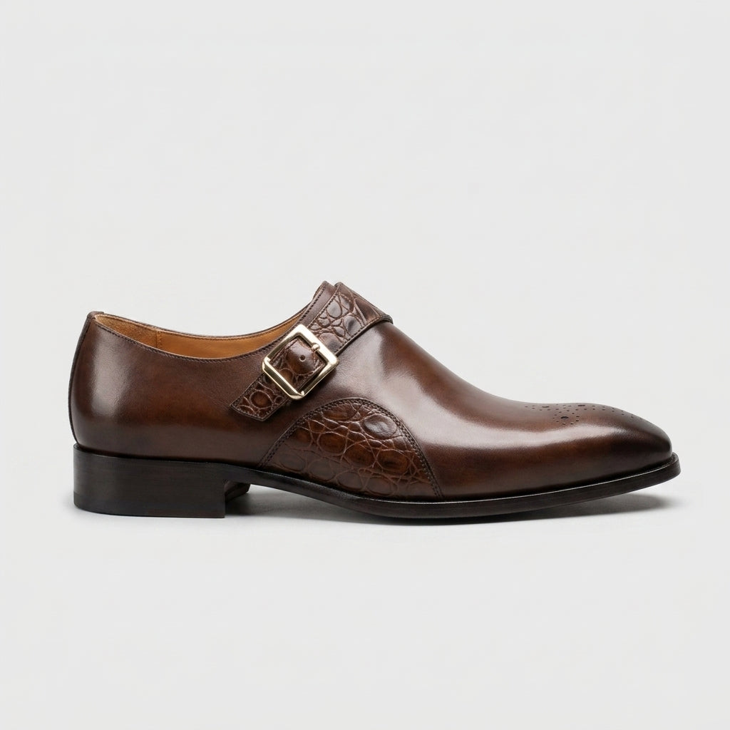 Chaussures Habillées Homme à Bride Moine en Cuir de Vachette – Design Formel Gaufré