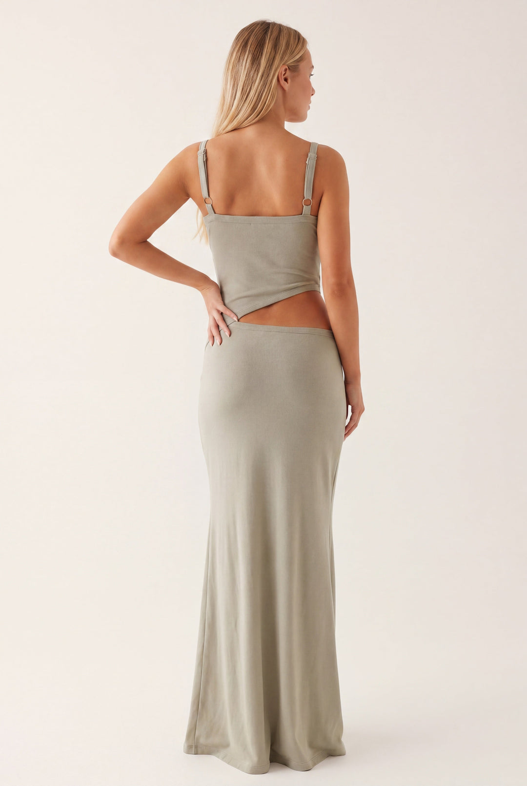 Robe Maxi Femme à Découpes – Dos Nu Bretelles Ajustables à Nouer