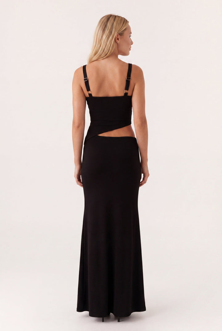Robe Maxi Femme à Découpes – Dos Nu Bretelles Ajustables à Nouer