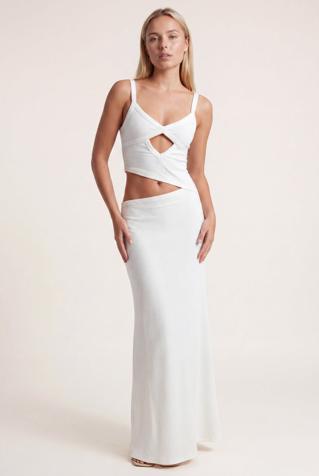 Robe Maxi Femme à Découpes – Dos Nu Bretelles Ajustables à Nouer
