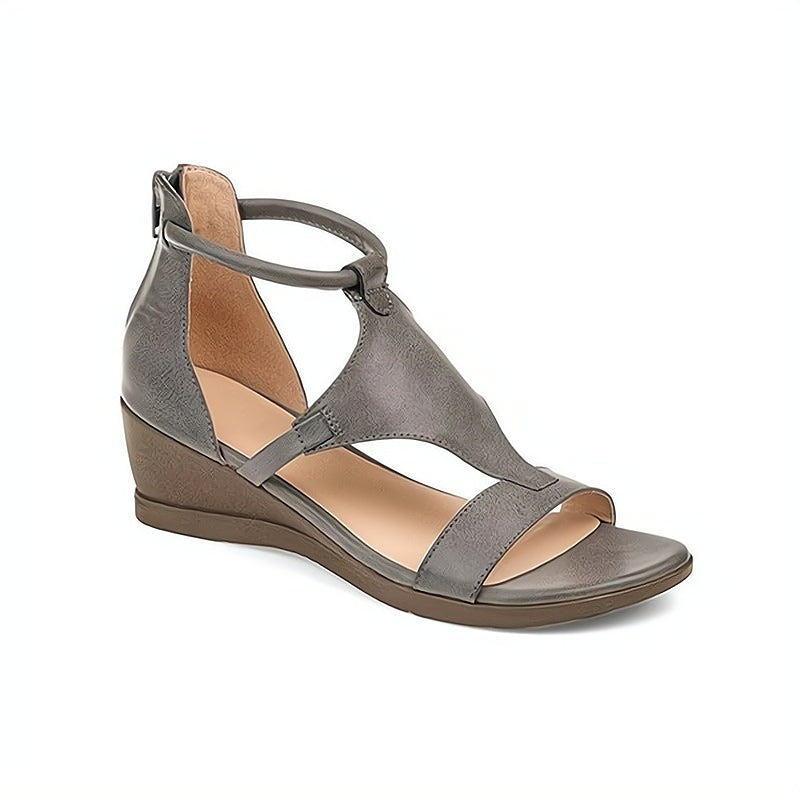 Orthopädische Keilabsatz-Sandalen aus Leder für Damen – Riemchen mit Reißverschluss