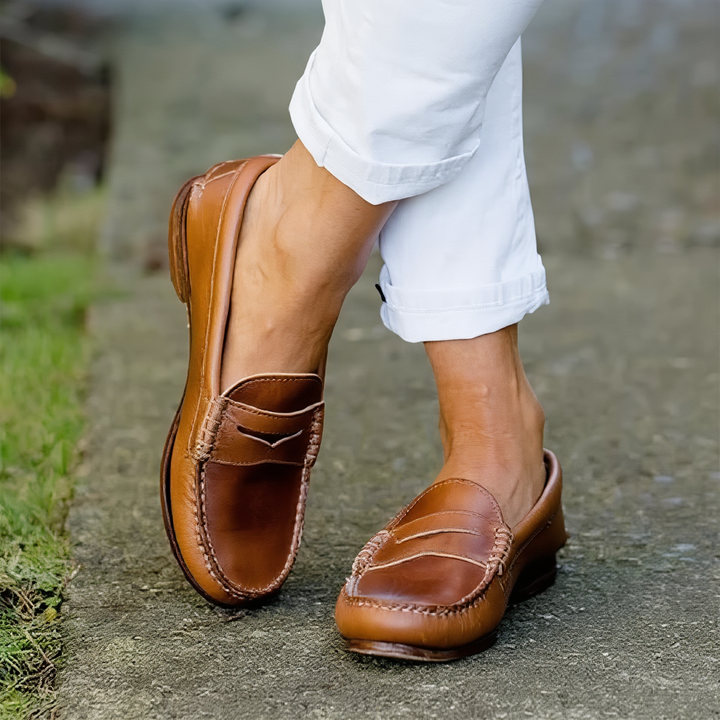 Women's Orthopedic Leather Loafers – Easy Slip-On, Low-Cut Style
