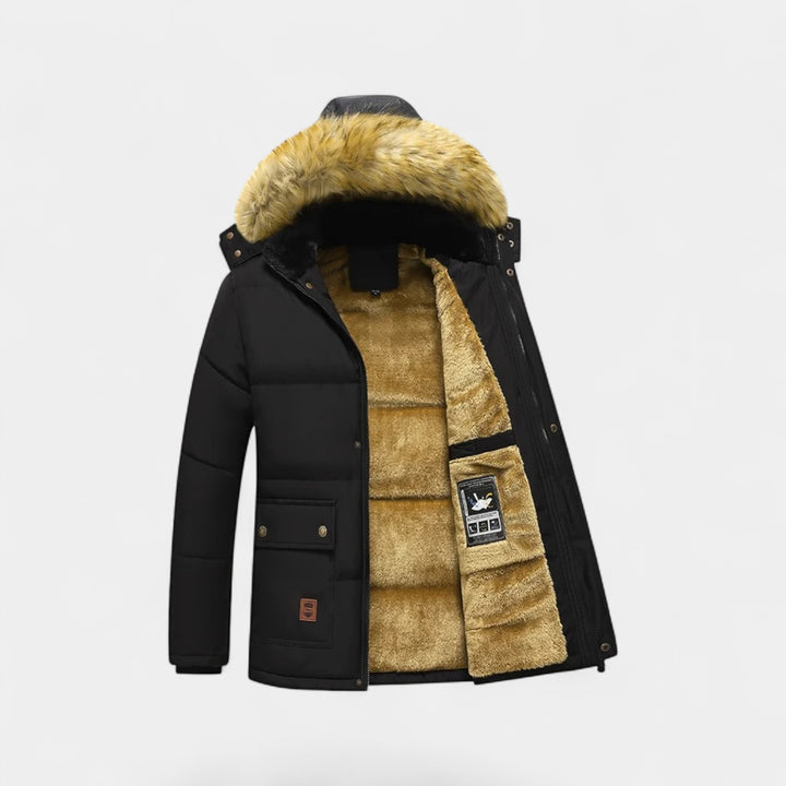 Riche | Men's cotton parka with fleece lining – hood with fur trim