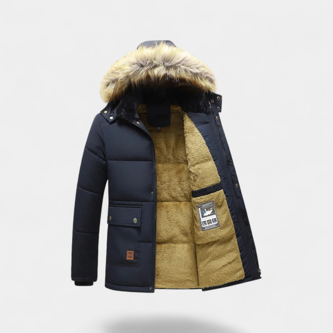 Riche | Men's cotton parka with fleece lining – hood with fur trim