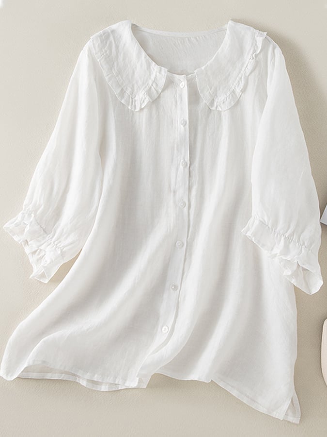Blouse Femme en Coton à Col Volant – Coupe Décontractée Aérienne à Manches Courtes