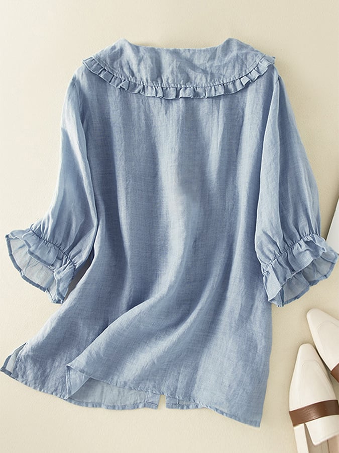 Blouse Femme en Coton à Col Volant – Coupe Décontractée Aérienne à Manches Courtes