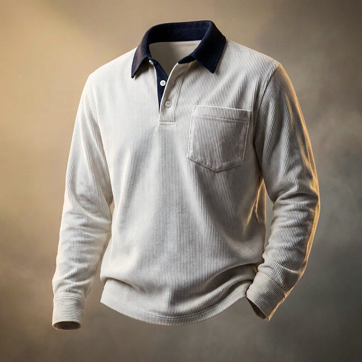 Polo Homme en Velours Côtelé à Manches Longues – Coupe Smart-Casual Décontractée