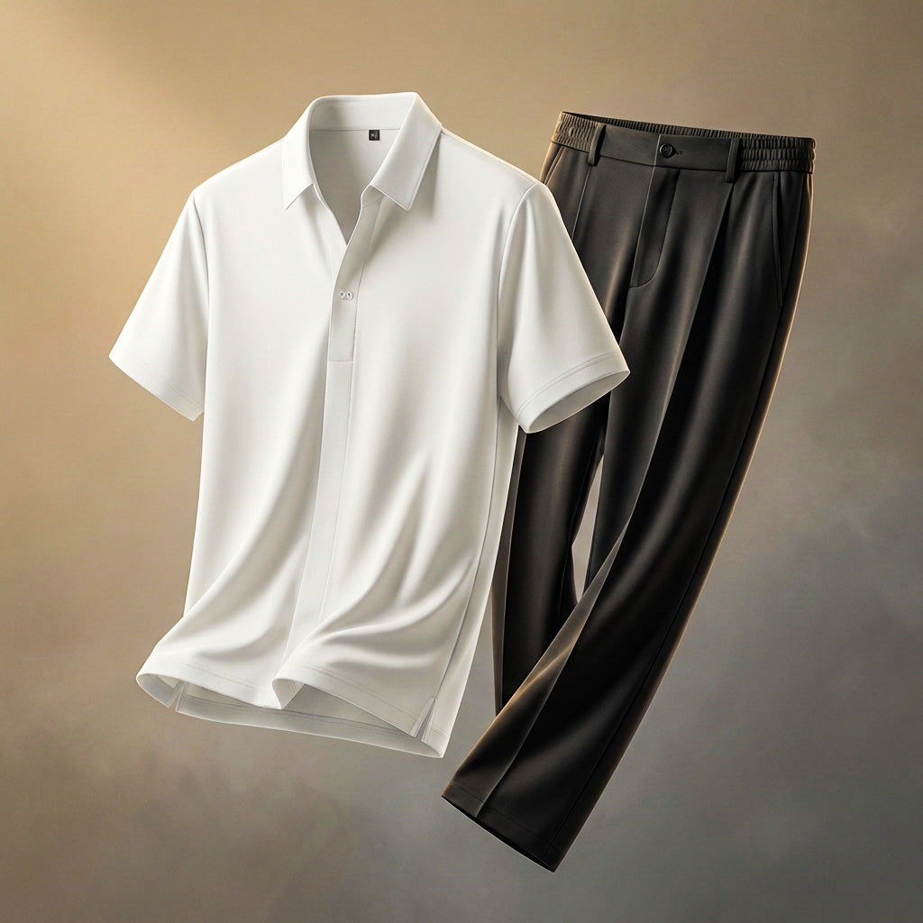 Ensemble homme chemise et pantalon en tissu soyeux – Coupe décontractée