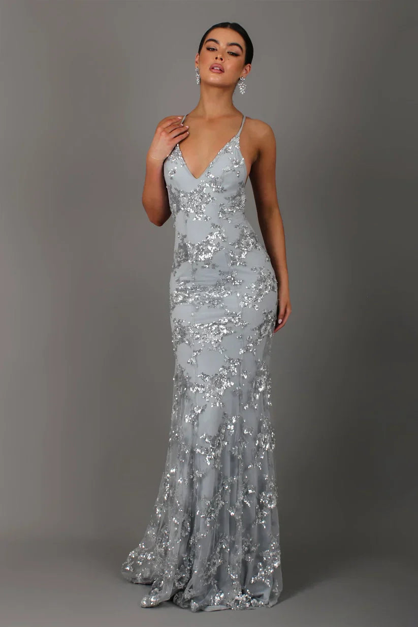 Robe Maxi Femme à Sequins – Élégance Dos Nu Sculptante