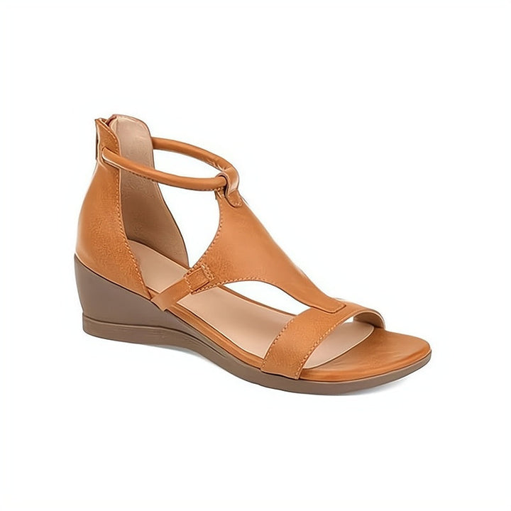 Orthopädische Keilabsatz-Sandalen aus Leder für Damen – Riemchen mit Reißverschluss