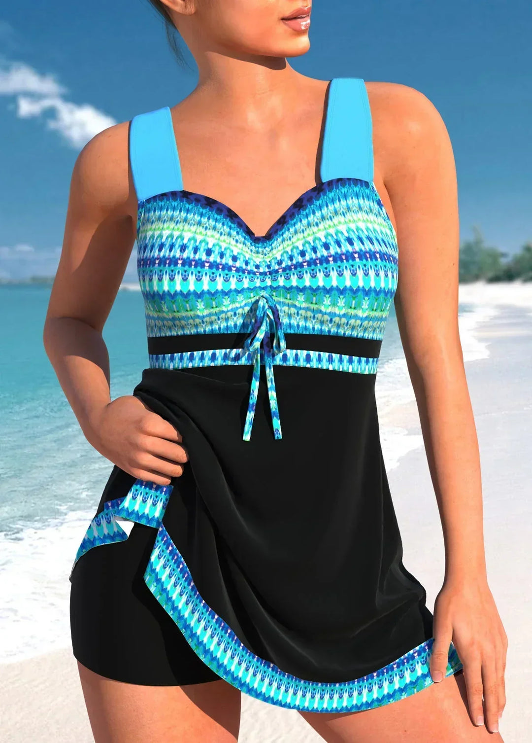 Maillot de bain femme jupe intégrée – séchage rapide sans manches coupe évasée